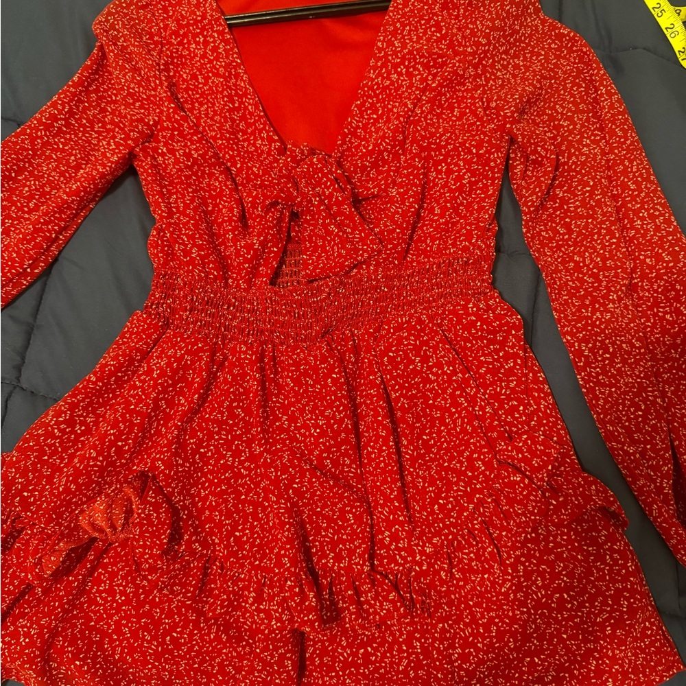 Red Floral Long Sleeve Dress